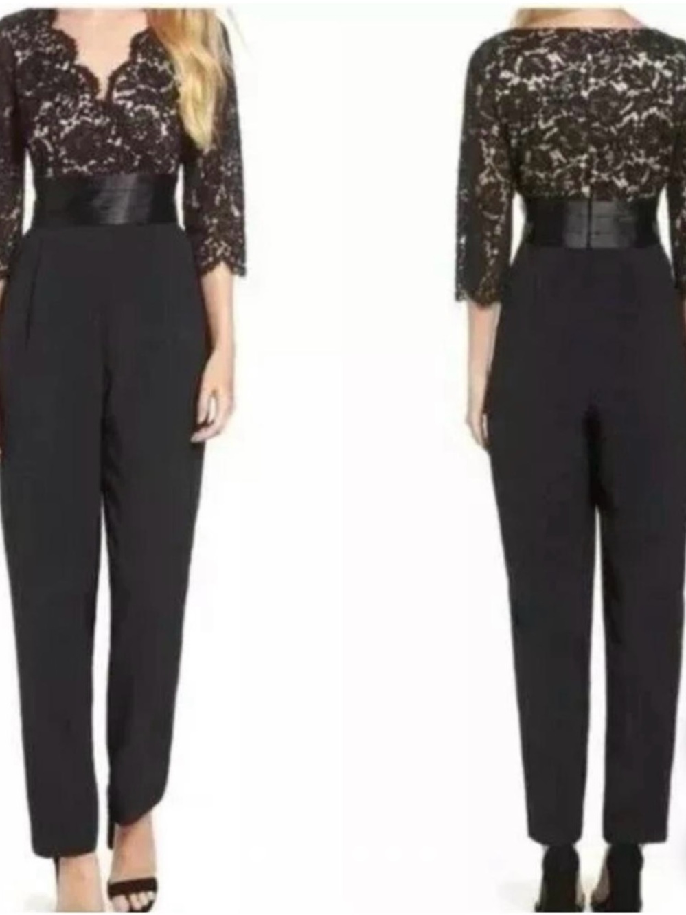 Eliza J Black Straight Leg Jumpsuit with Lace Bodice